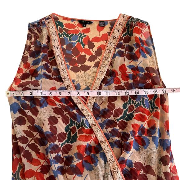 Ted Baker Layered 100% Silk Sleeveless
Floral and Striped Blouse Women’s Medium - Picture 3 of 7